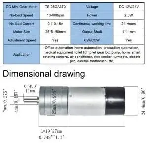 DC Gear Motor 24V Low Speed 10RPM Encoder Metal Gearmotor with Channel Encoder for DIY Engine Toy, Robot, RC Car Model