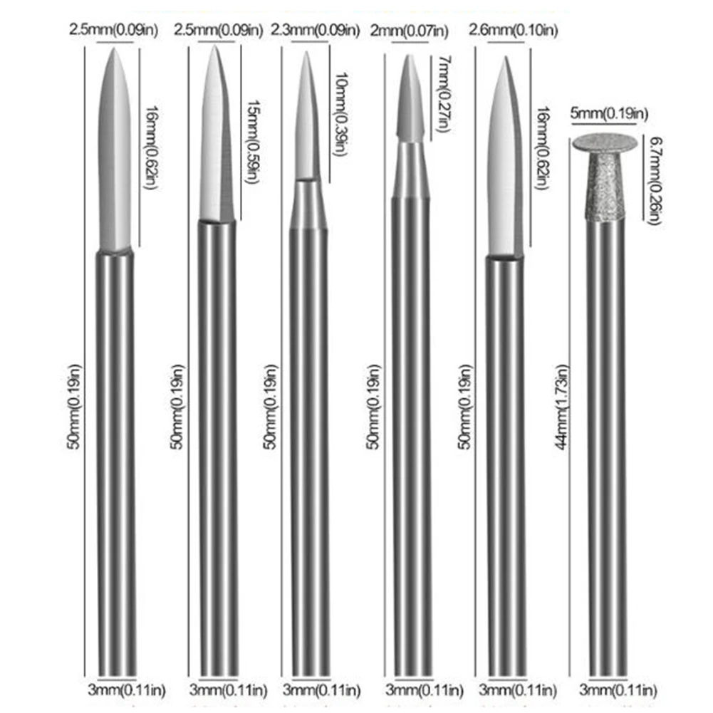 6pcs Wood Carving Drill Bits 2.35/3mm Shank Engraving Crafts Grinding Tool For Rotary Tool Drawing Lines Wood Nuclear Carving