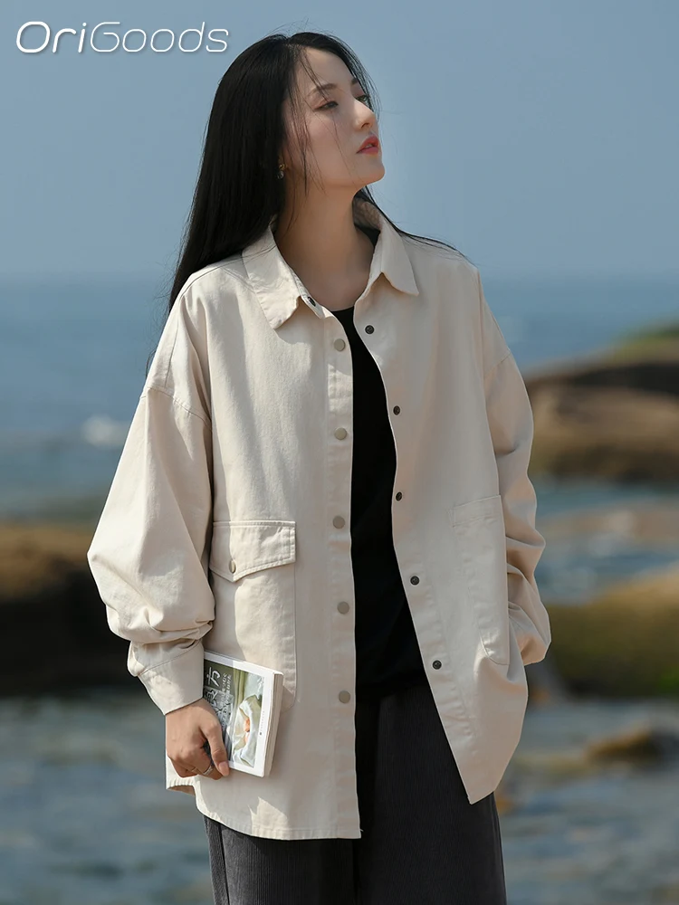 OriGoods Women Thick Cotton Shirt Korean Style Oversize Coat Shirts 2024 Spring Summer New Japan Fashion Blouse Tops Q025