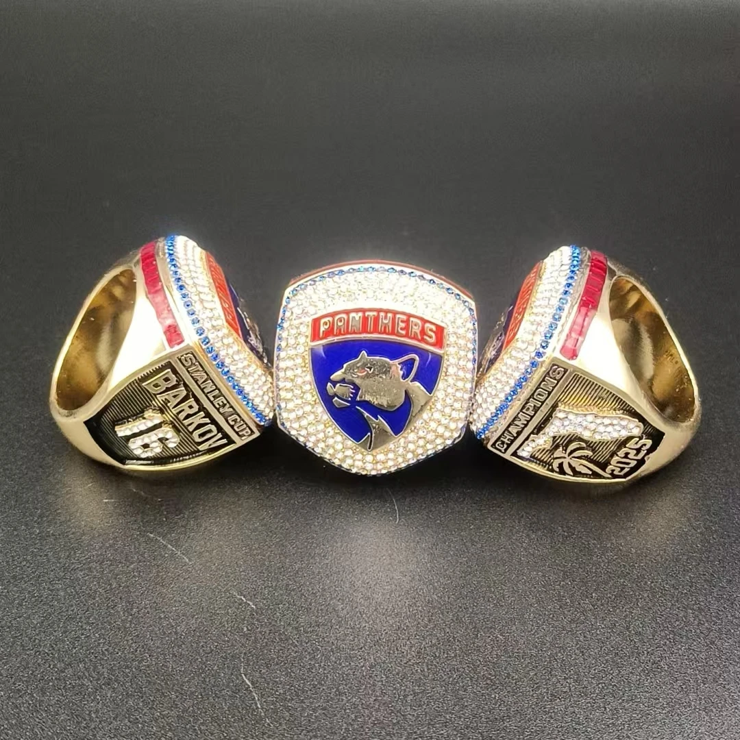1 unidad de anillo de campeonato creativo 2025, conjunto de acero inoxidable y aleaciones, regalo de recuerdo para amigos, anillo de abanico de regalo de hockey sobre hielo