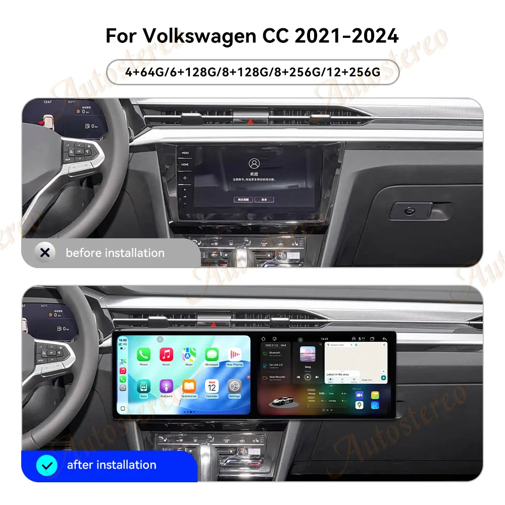 Dual Screen 10.1 Android 13 Vertical Style Screen For Volkswagen CC 2021-2024 Car GPS Navigation Multimedia Player Head Unit