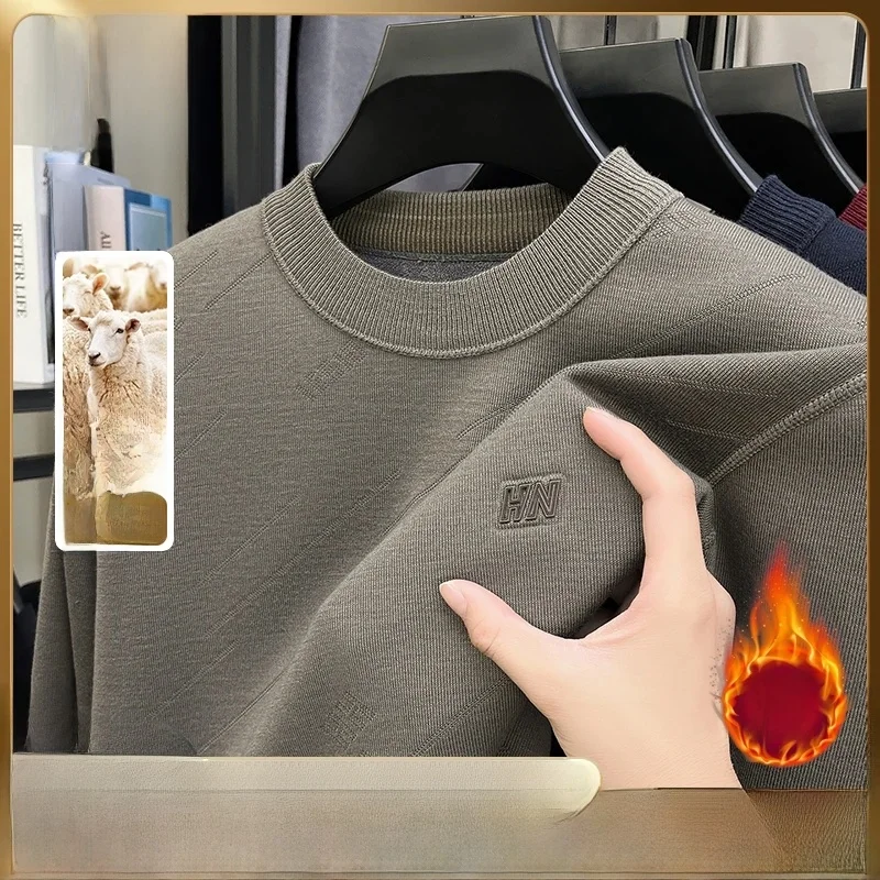 

Pierre Cardin Men's Winter Thiened Fce Wool Knitted Sweater Comfortable round Ne Warm Casual Sweater Luxury Sle