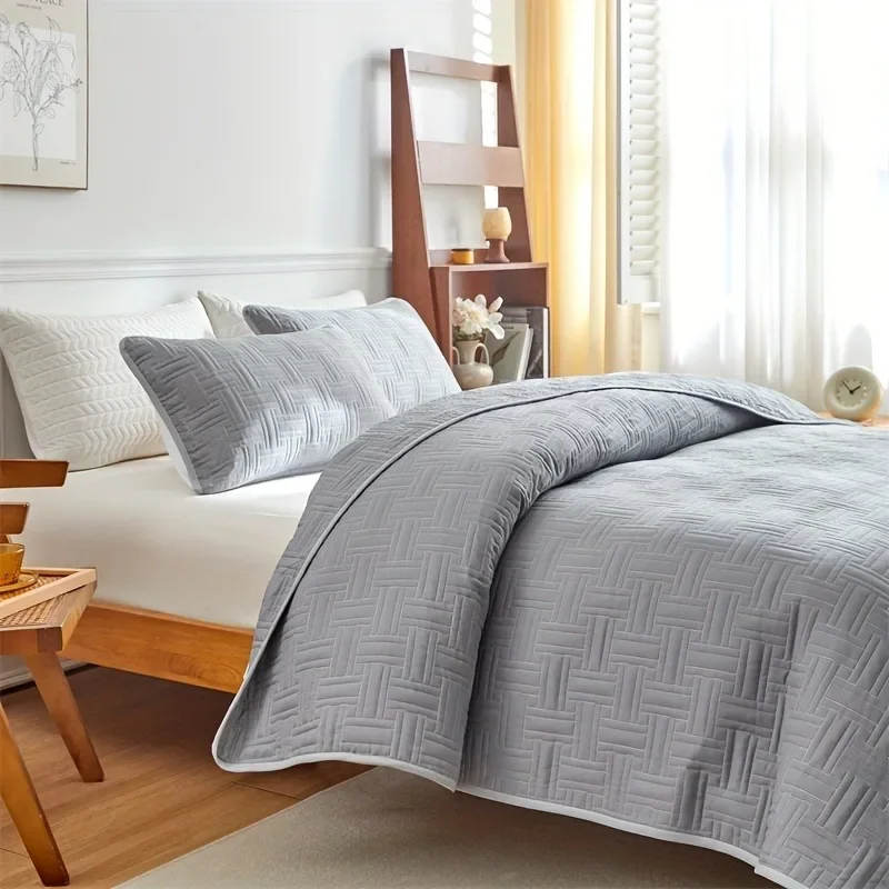 Solid Color Quilted Bedspread Set Soft Breathable Comfortable Bedroom Decor Includes Quilt Coverlet & Shams