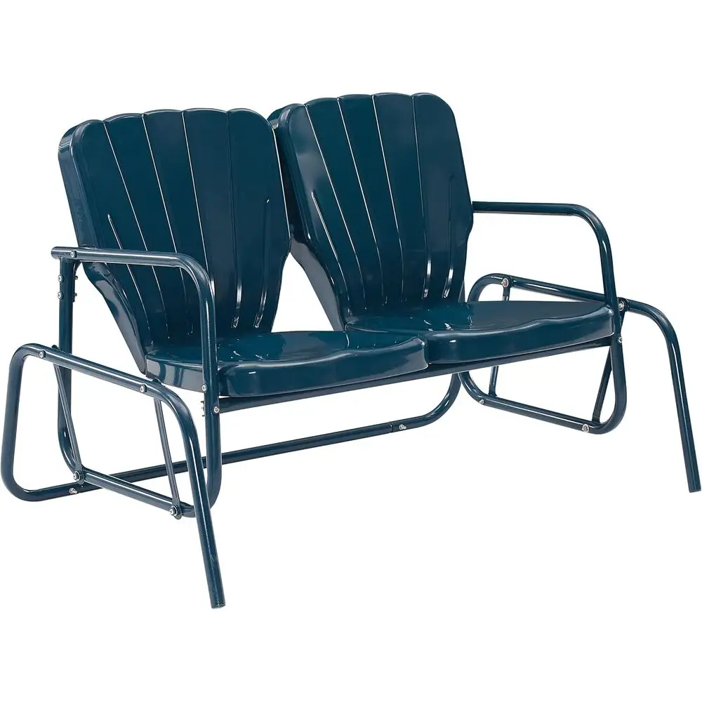 

Two-Person Navy Outdoor Retro Metal Loveseat Glider, Rocking Patio Bench for Porch