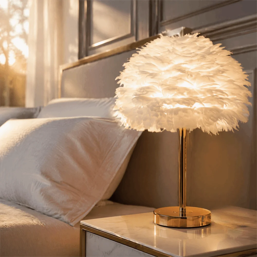 Nordic Style Feather Lamp Shade Warm Feather Cozy Design Feather Lampshade Soft Decorative Replacement Shade Floor Lamp Shade