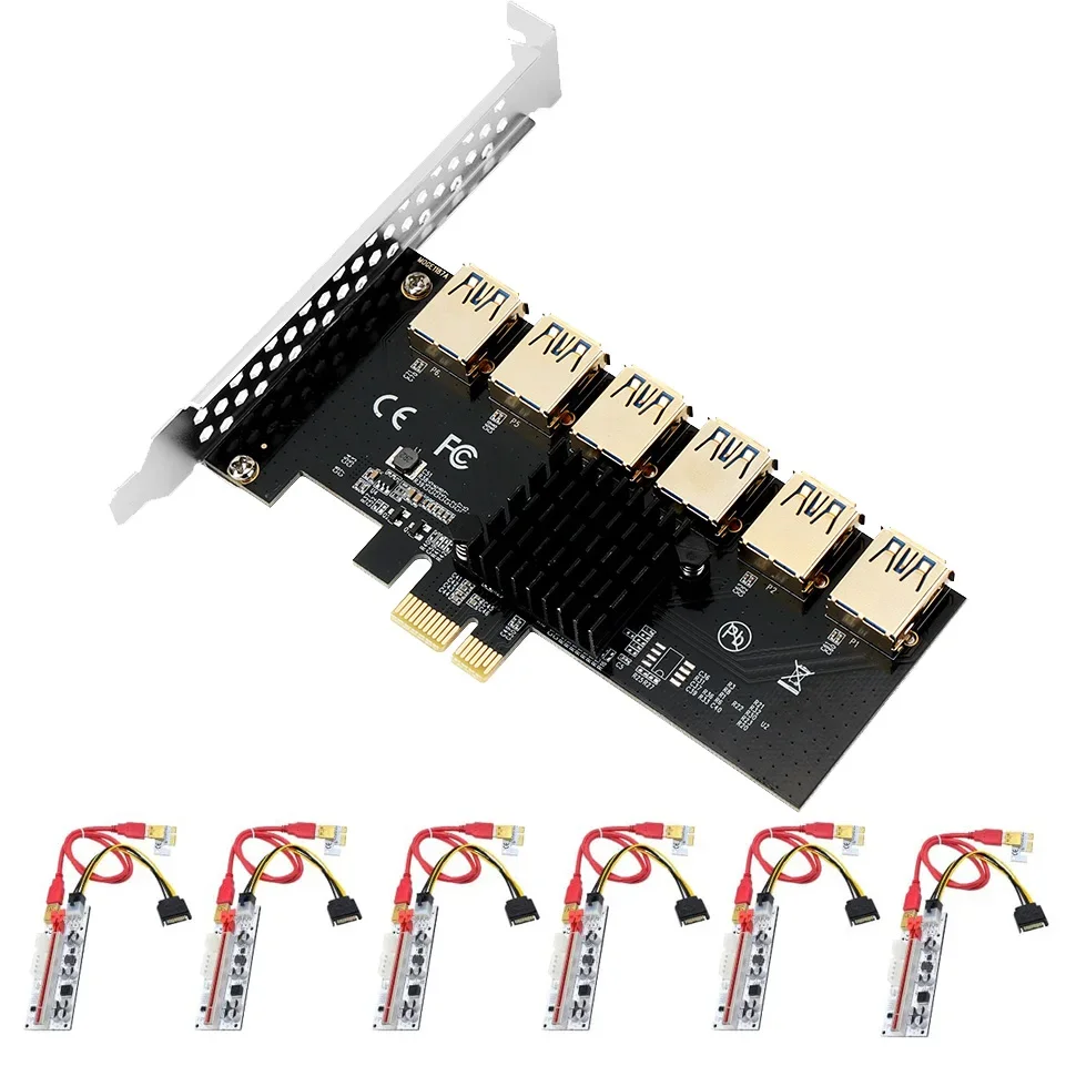 Riser PCIE adattatore per scheda Riser moltiplicatore PCI Express da 1 a 6 Slot usb 3.0 PCIE X1 a X16 Extender 010X Riser per estrazione di schede Video