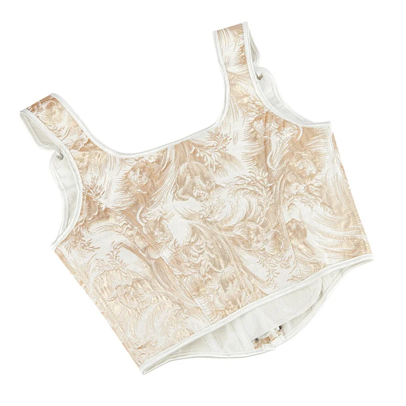 Gold Embroidery Crop Top Corset Wholesale Women Overbust Bustier with Shoulder Straps Brocade Corselet Crop Top En Corset