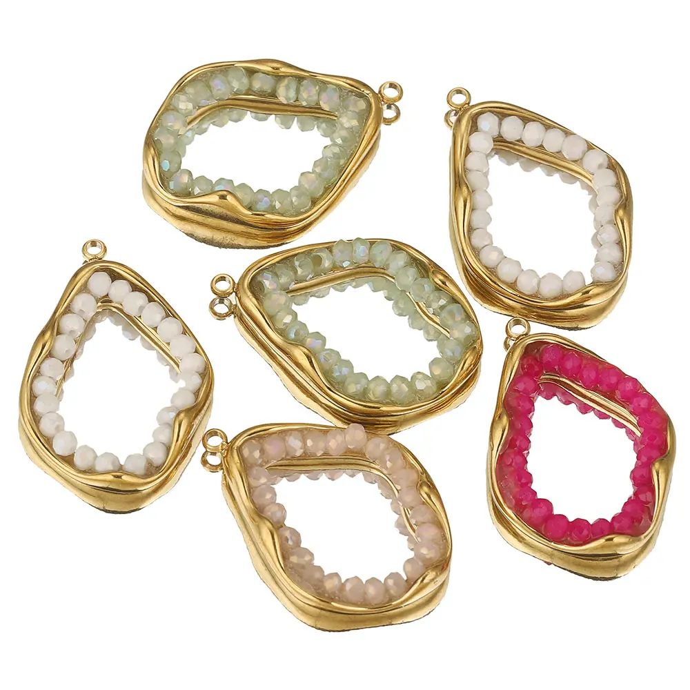 

4pcs Stainless Steel Connector Gold Plated Irregular Crystal Bead Bezel Charms Earrings Making Supplies for Diy Jewelry Findings