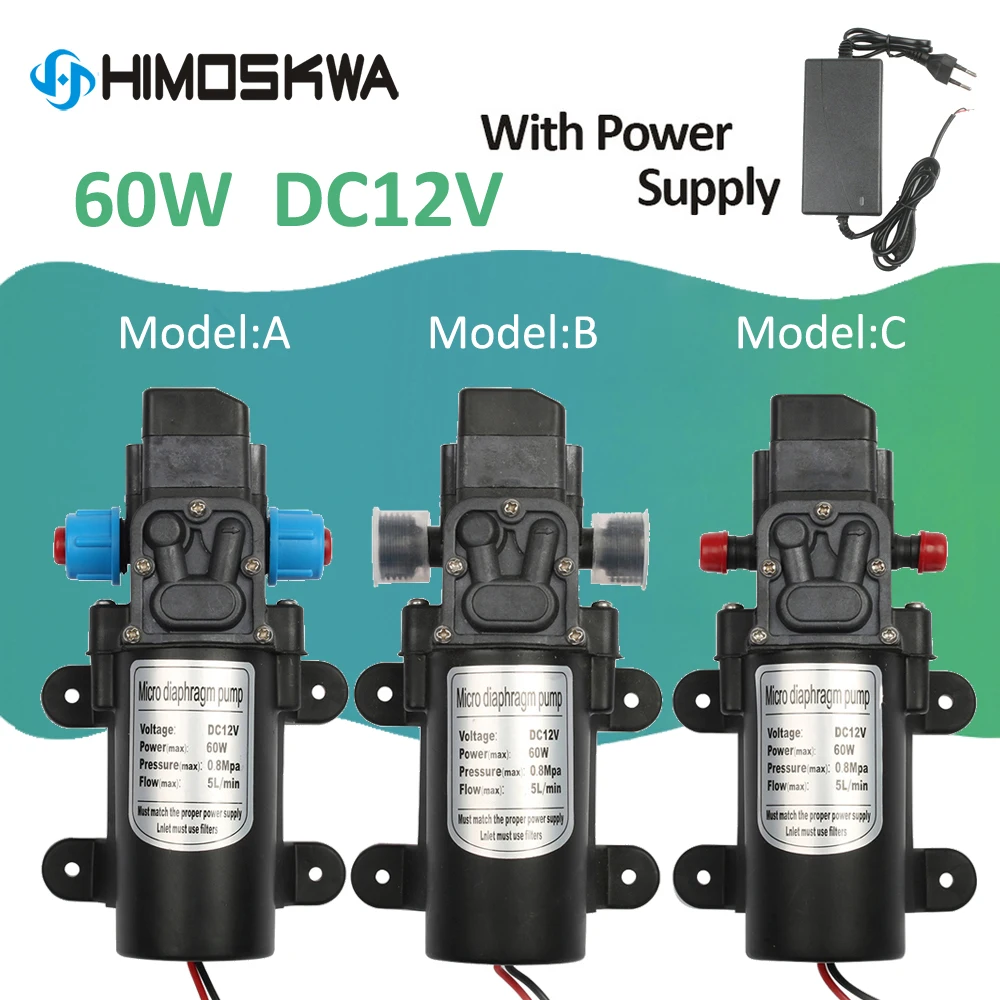 

DC12V 60W Micro Electric Diaphragm Water Pump Automatic Switch 5L/min High Pressure for Car Washing Spray 0.8Mpa 5L/min