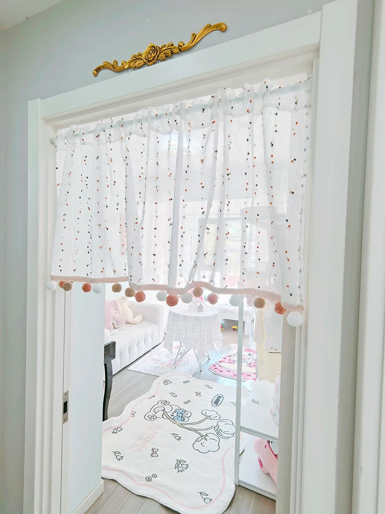

Штора для кровати в корейском стиле с кружевной отделкой, без сверления, на расширяемой штанге, для дверного проема