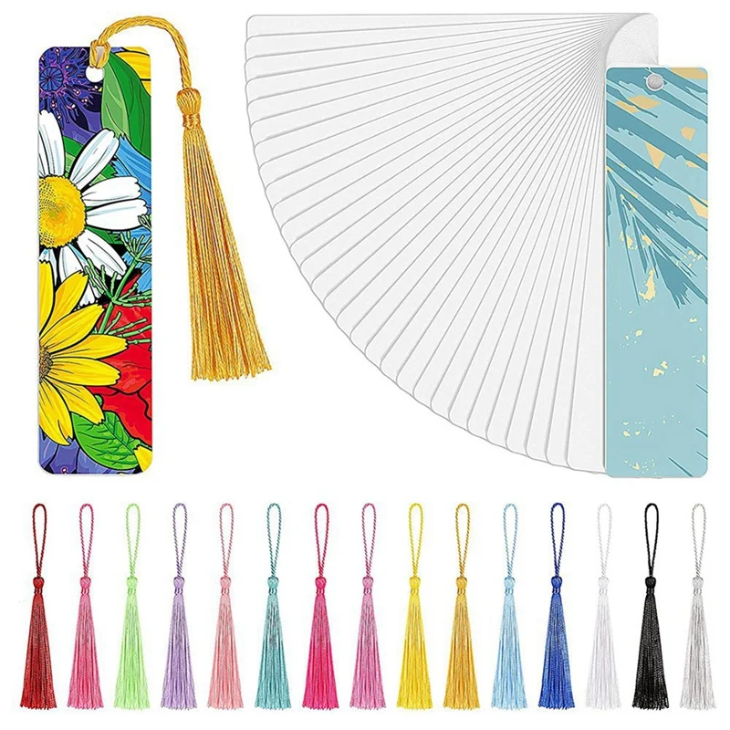 Heat Transfer Sublimation Blank Metal Bookmark,Aluminum DIY Bookmarks With Colorful Tassels For Keychains Craft Projects Durable