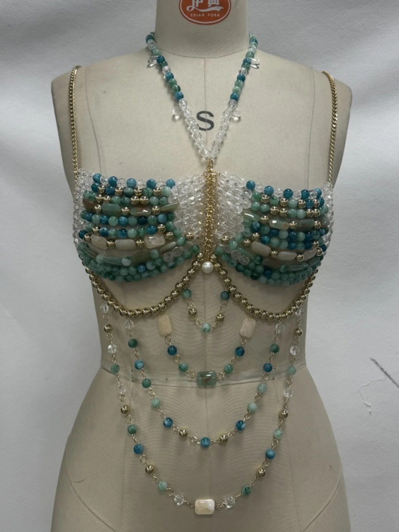 Sexy women's tanks top summer metal beading halter crop top see through beach club party tops for woman rave festival clothing
