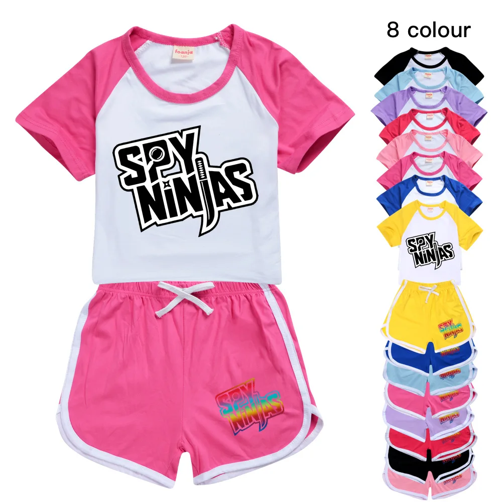 

100-170 New Fashion Spy Ninjas T-shirt Shorts Casual Sports Suit Kids Boutique Clothing Wholesale Baby Girl Tops Set Boys Tshirt