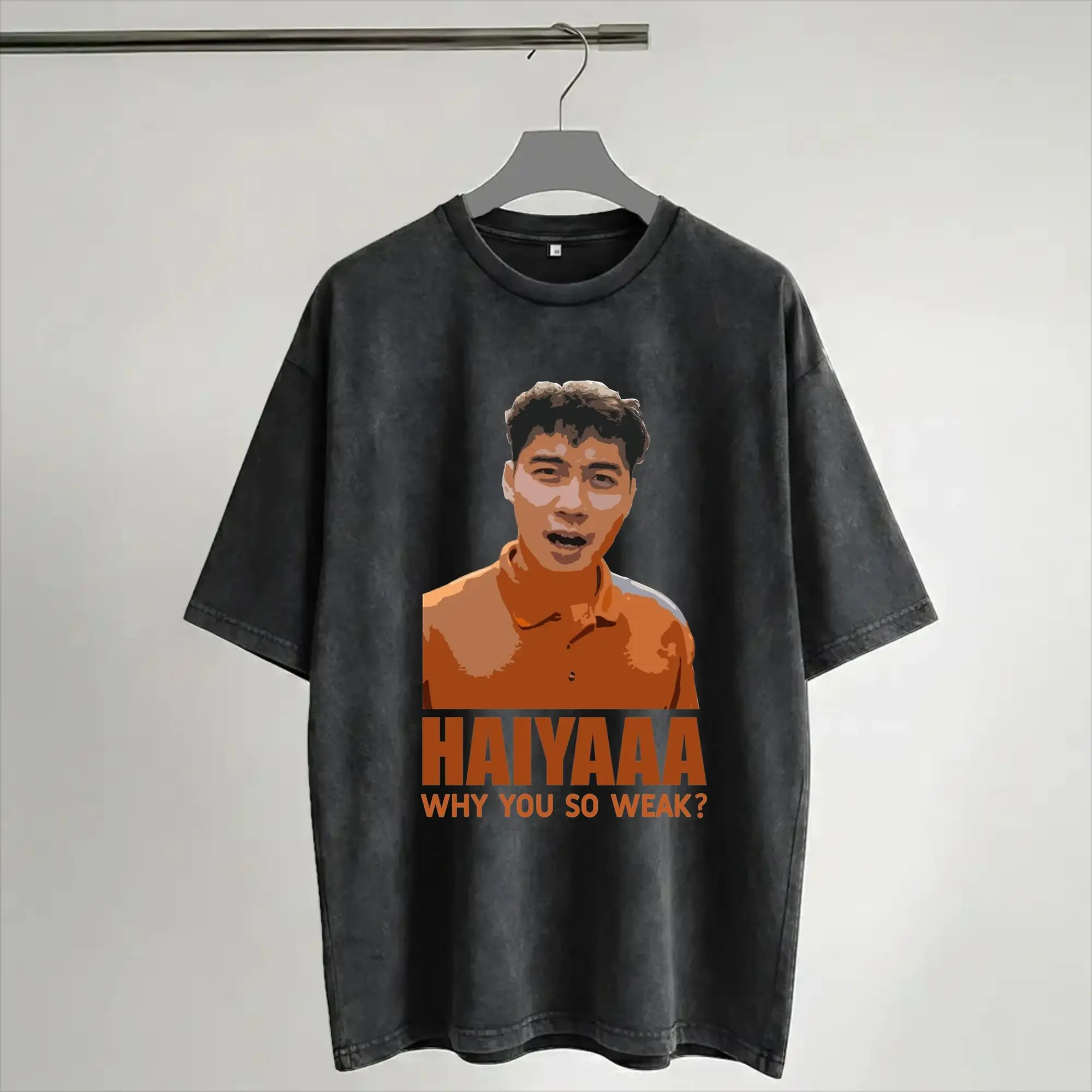 Harajuku Washed Shirt Haiyaa, why so weak Uncle Roger  Outfit Cool T-Shirts High Street  Streetwear Short Sleeve