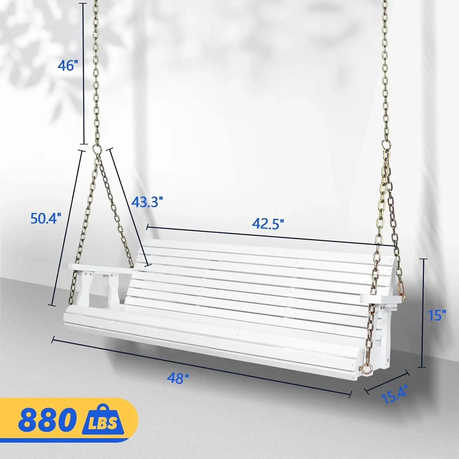 Patio Wooden Porch Swing for Courtyard & Garden, Heavy Duty 880 LBS Swing Chair Bench with Hanging Chains for Outdoors