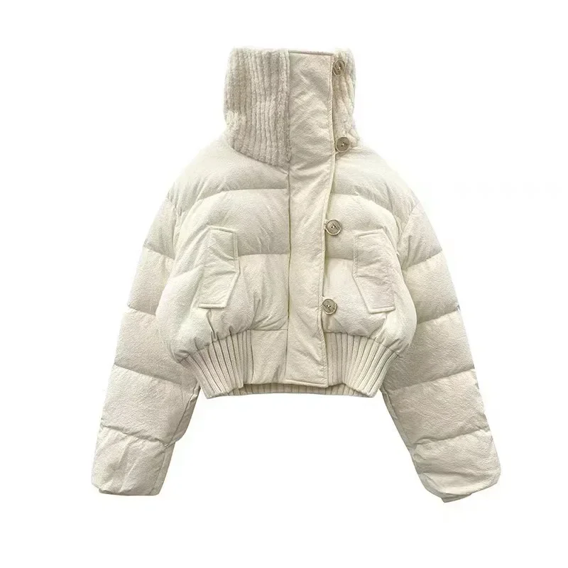 2023 Korean Chic Knit Collar Autumn Winter Coat Women Thickened Puffer Jacket Loose Parka Warm Cotton-padded Jacket Short Coats