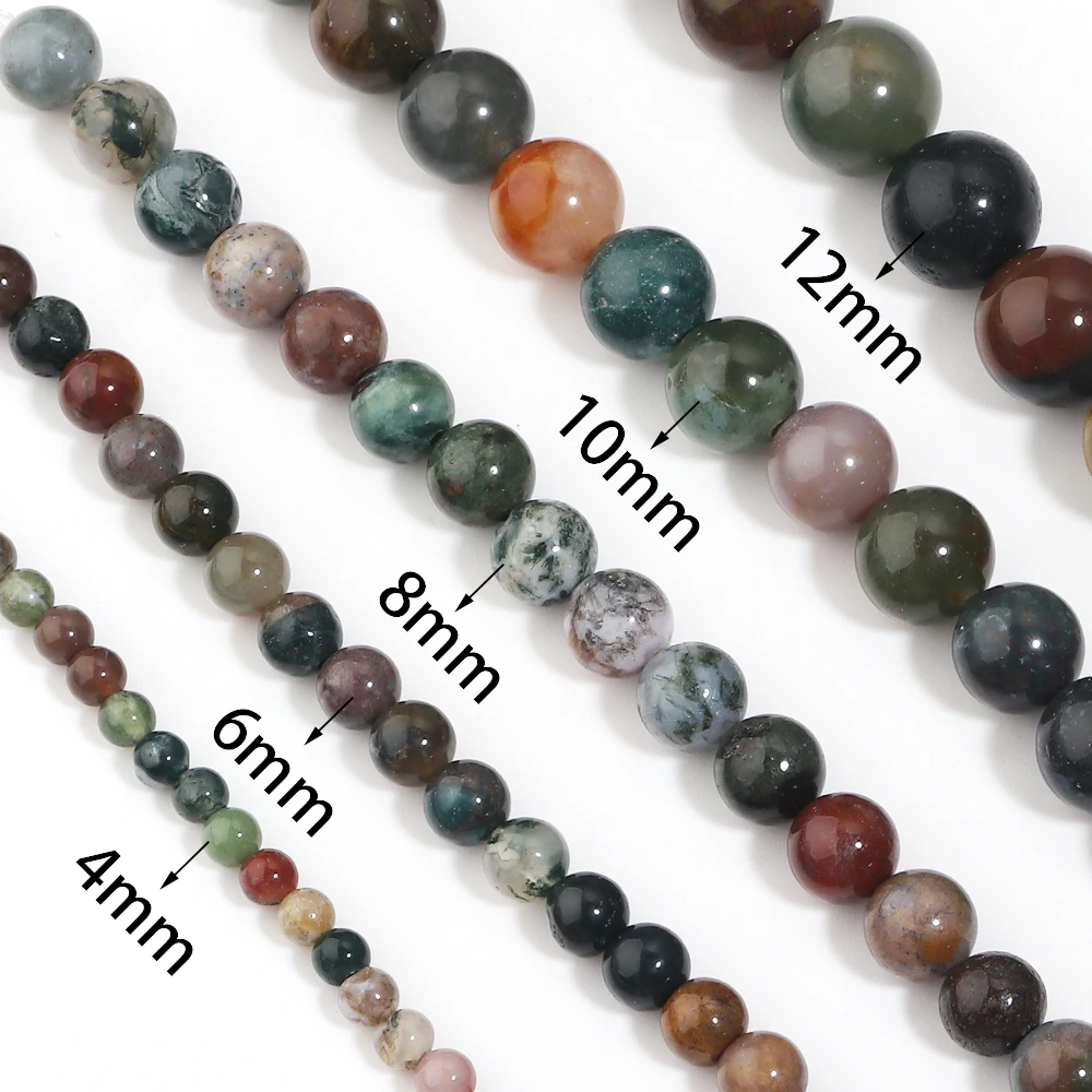 4 6 8 10 12mm Indian Agate Natural Stone Beads Round Loose Spacer Beads For Jewelry Making DIY Necklace Bracelets Accessories