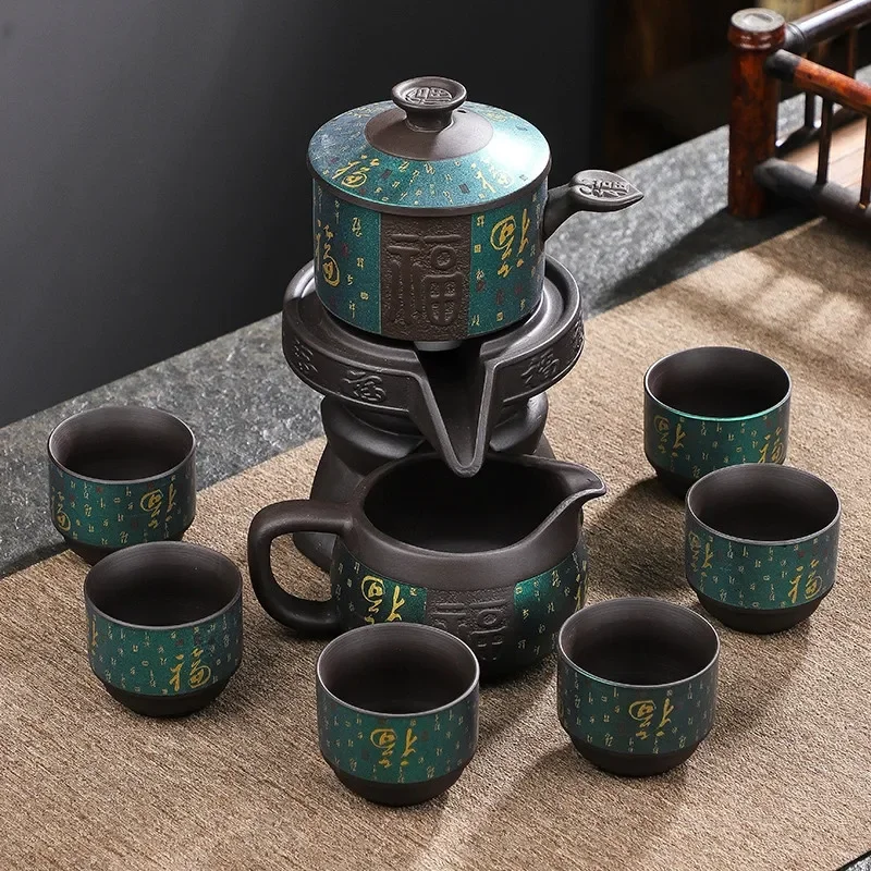 8 piece kung fu tea set Chinese high-end automatic bone china teapot and cup travel for 6 people