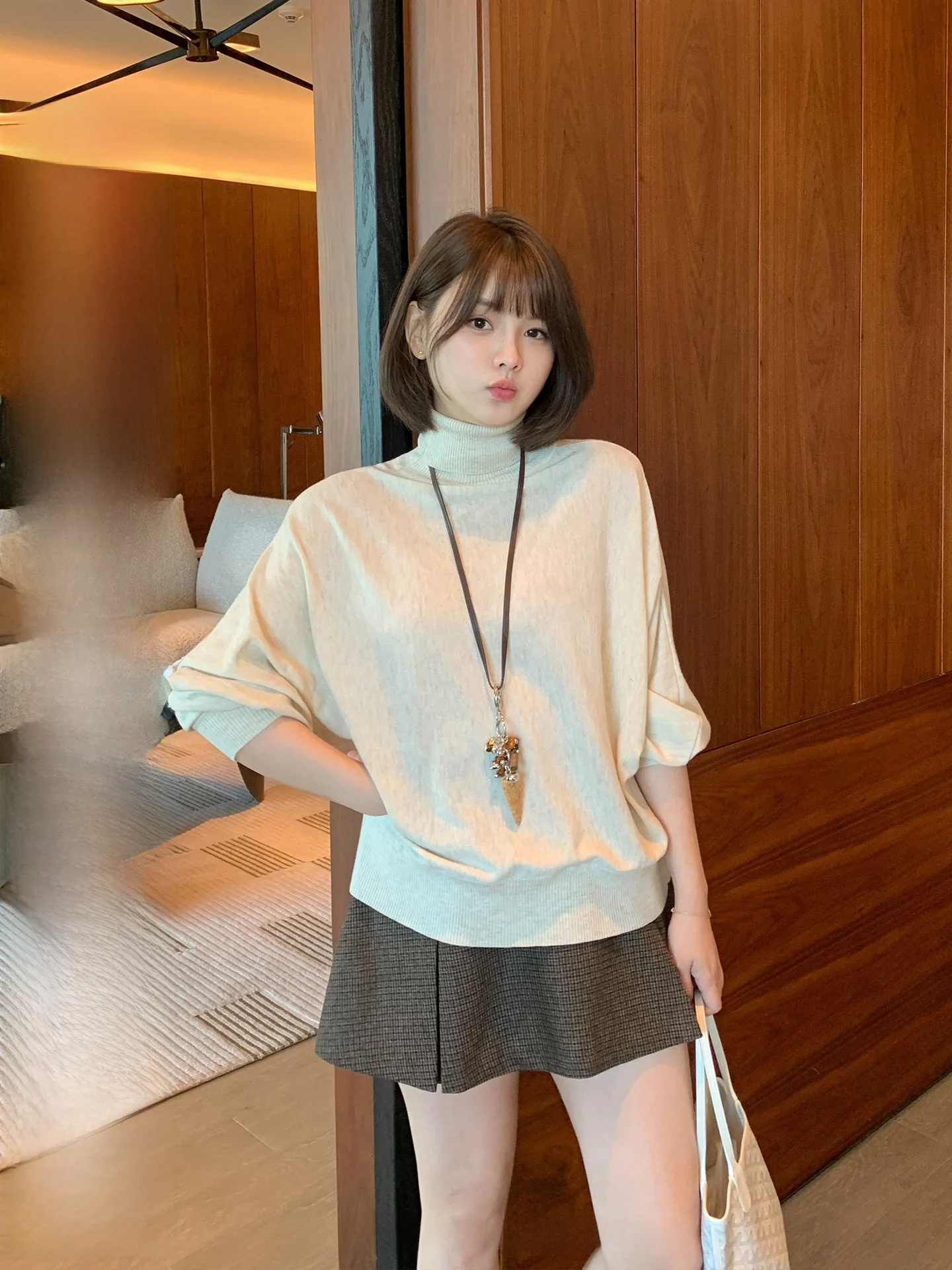 

Женский вязаный топ большого размера с рукавами «летучая мышь» и высоким воротником, повседневный, из полиэстеровой смеси, зимний, модный, больших размеров, для ношения под одеждой