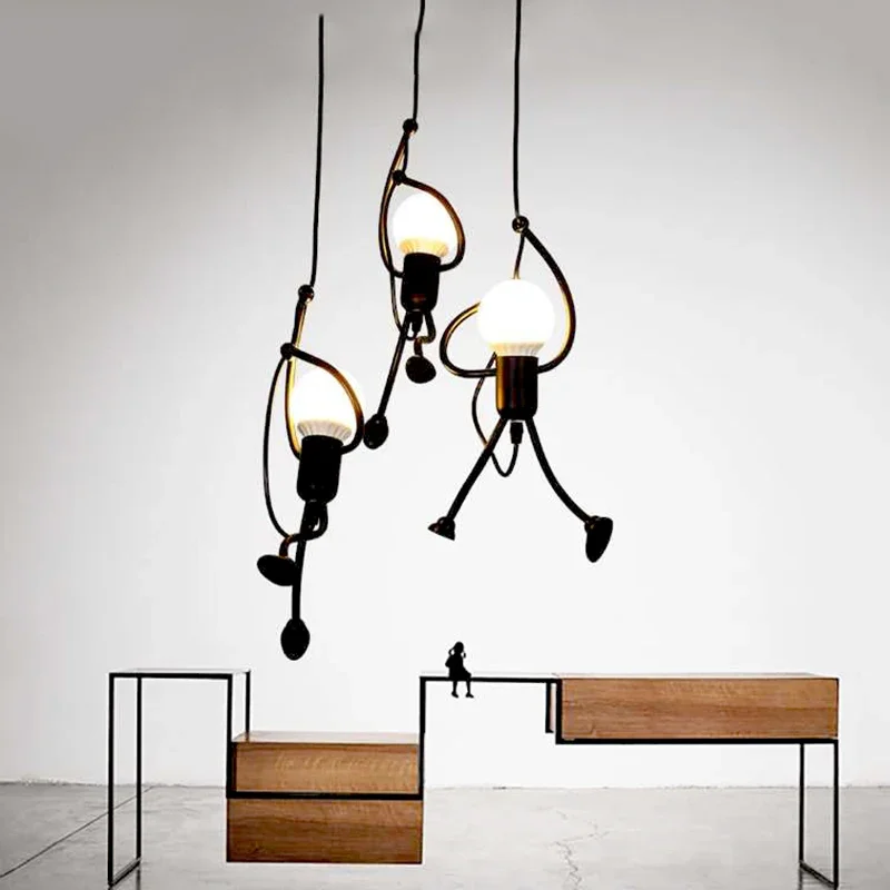 Nordic Creative Doll pendant light wrought iron small man lustre home decoration salon luminaria livingroom indoor ceiling lamp