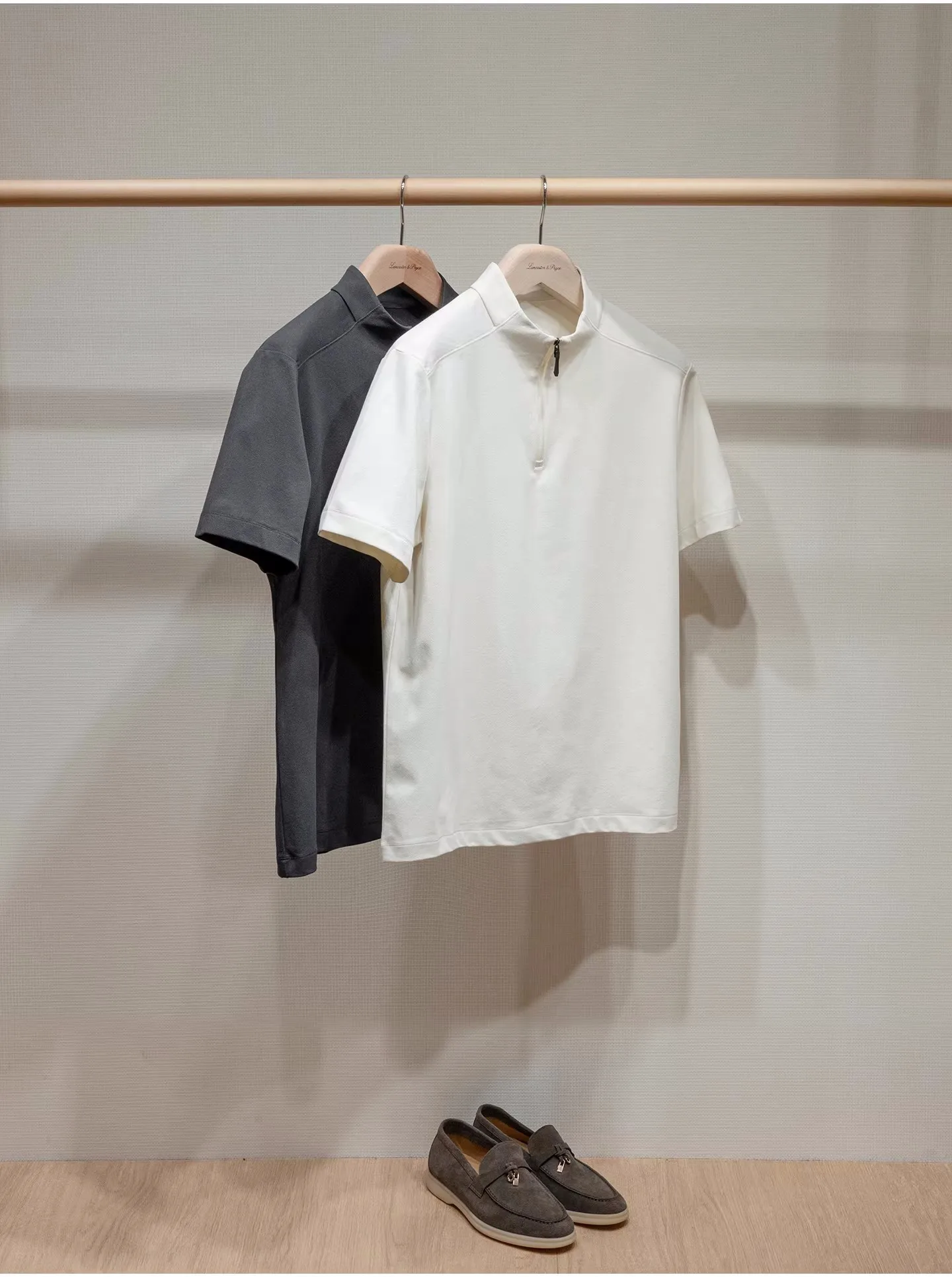 High quality long staple cotton half zipper stand up collar short sleeved T-shirt for Sugi men