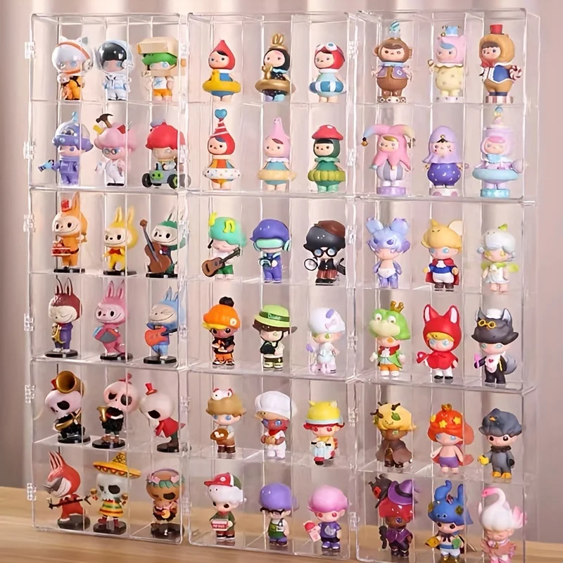 1pc Clear Display Box, 6-Grid Display Shelf For Figure Doll, Transparent Hand-made Ornament Display Box, For Home Room Living Ro