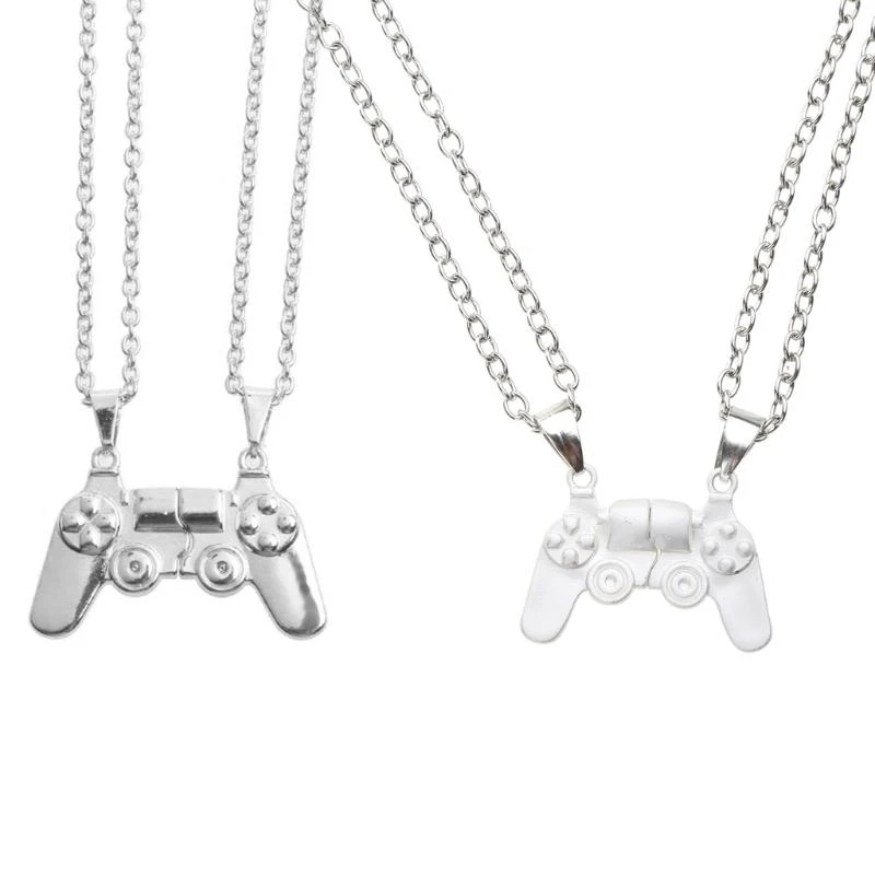 HX6F 2 Pcs Game Controller Couple Necklace Magnet Matching Necklace for Women Men