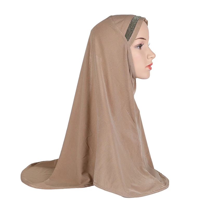 H063 Teenage girls medium size 75*65cm pray hijab muslim headscarf islamic headscarf hat amira pull on headwrap