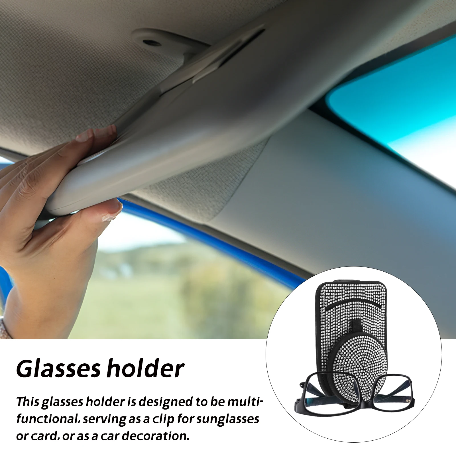 

PU Bling Car Sunglasses Holder Rhinestone Clip Car Visor Organizer Universal Glasses Holder Visor Organizer