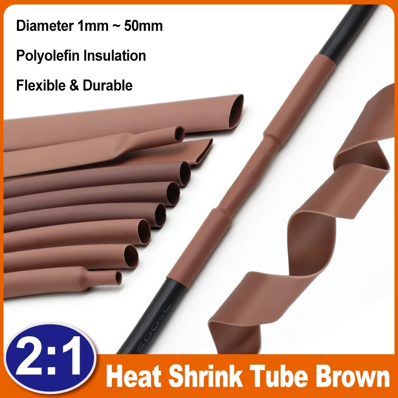 

2:1 Brown Heat Shrink Tubing 1mm ~ 50mm Diameter Polyolefin Shrinkable Sleeving Wrap Wire DIY Connector Repair Cable Protecctor