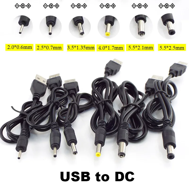 5/10 pz da USB a DC 3.5*1.35mm 2.0*0.6mm 2.5*0.7mm 4.0*1.7mm 5.5*2.1mm 5.5*2.5mm spina Jack DC 5V connettore del cavo di prolunga di alimentazione