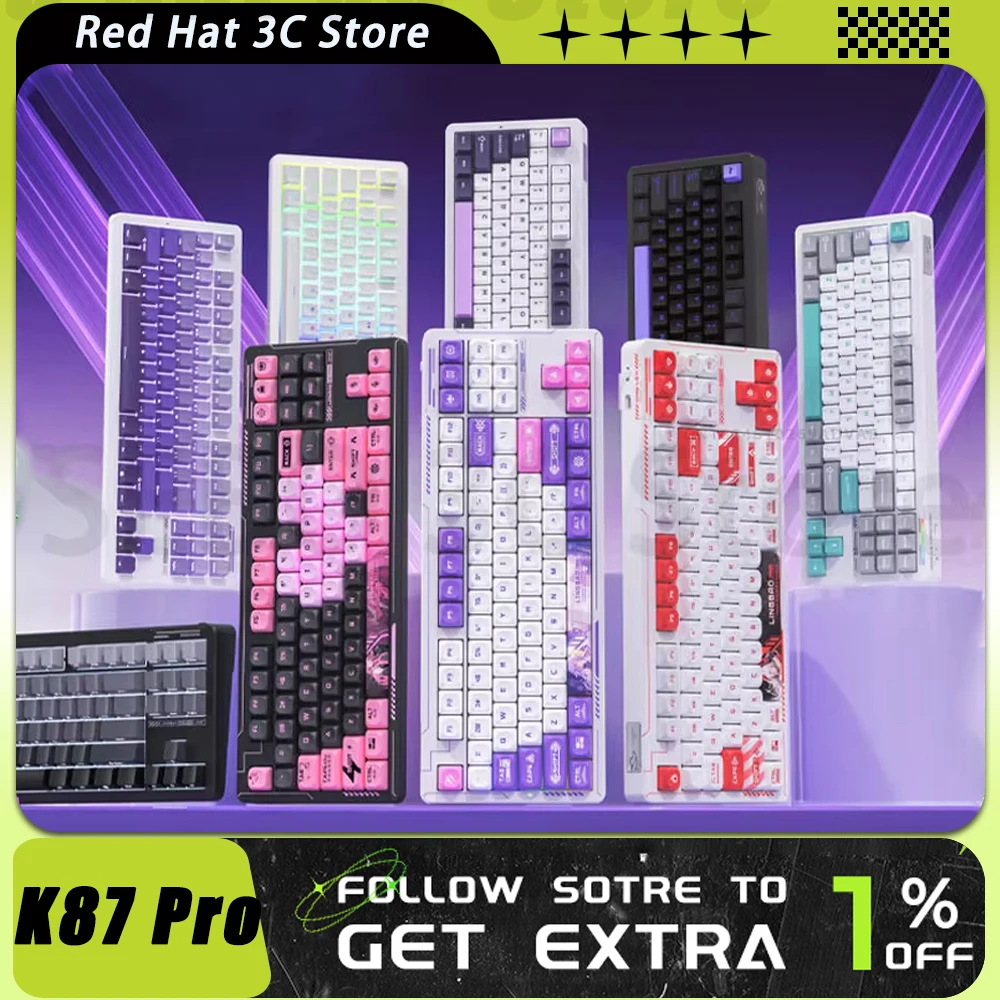 

LingBao K87 Pro Mechanical Keyboard Three Mode Wireless Gaming Customized Anime Girl Keyboard RGB Hot Swap Gasket PC Accessories