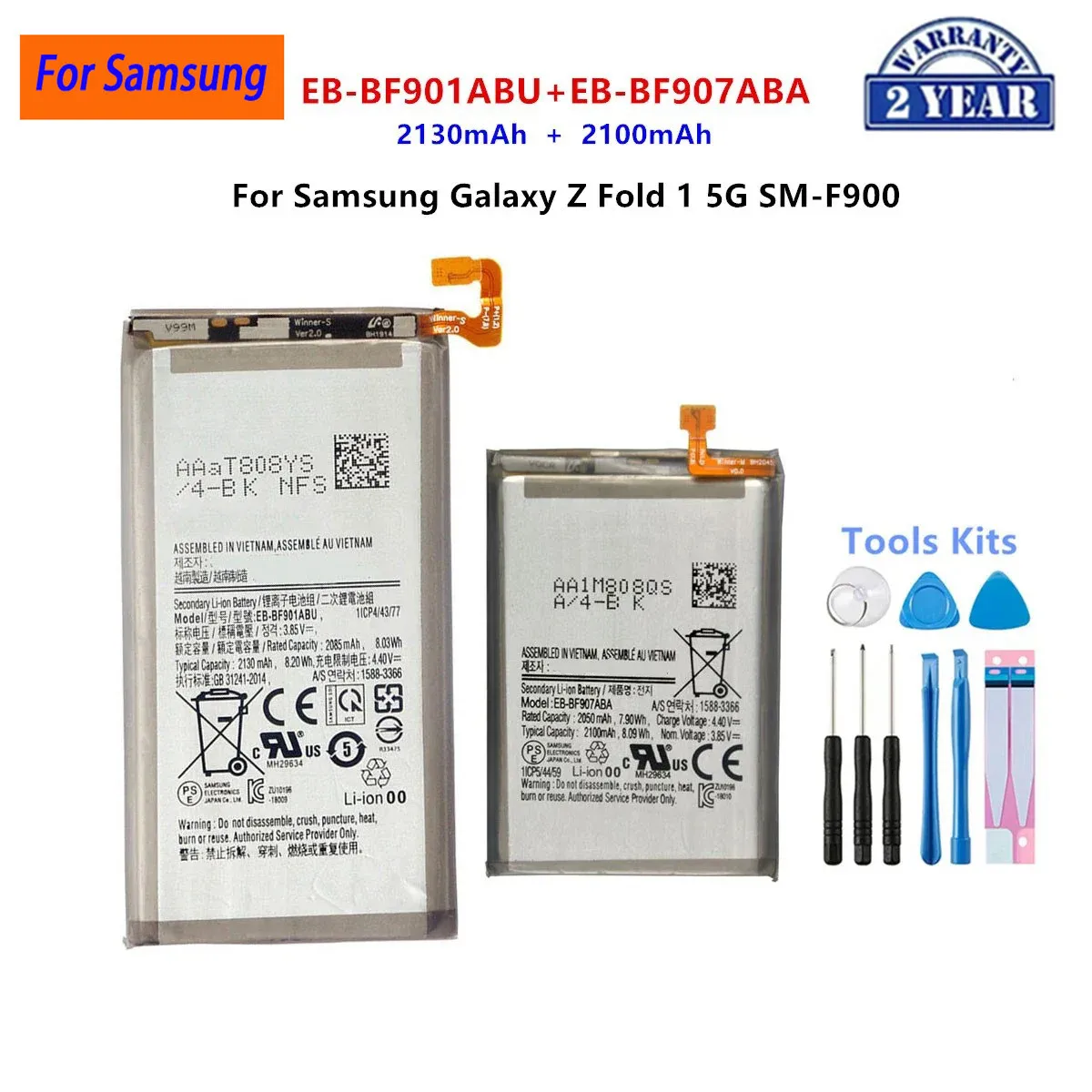 

Brand New EB-BF901ABU EB-BF907ABA ( 2130mAh+2100mAh) Battery For Samsung Galaxy Z Fold 1 5G SM-F900 Mobile Phone Batteries