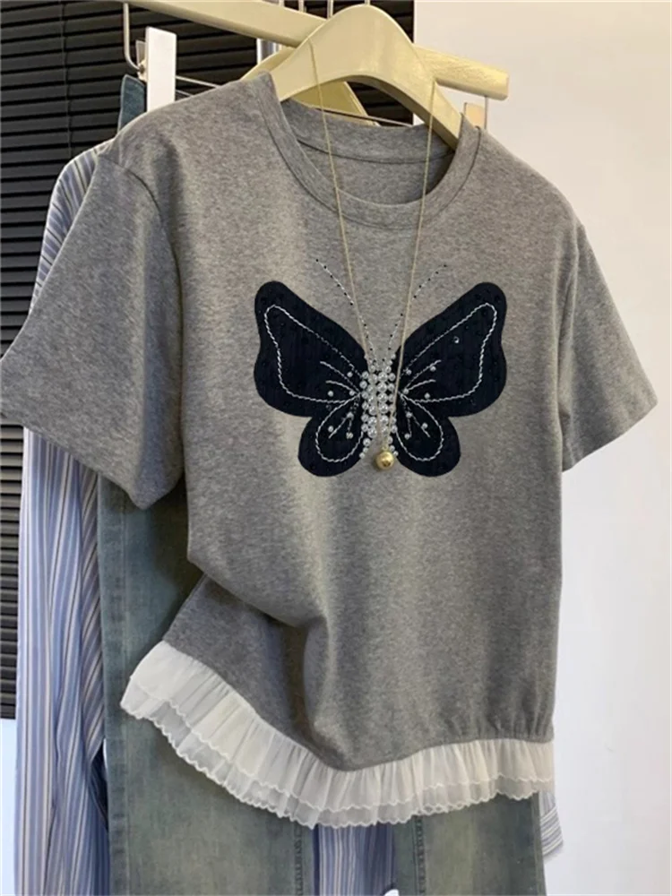 ユニークなヴィンテージ風ヘビー装飾オルトスヴェTシャツメンズファッショナブルカジュアルルーズフィット吸汗速乾ラウンドネックトップ