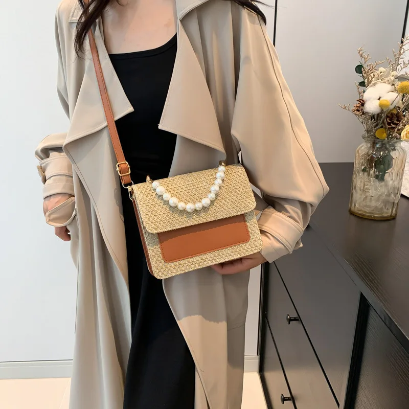 

​​2025 Pearl Woven Square Bag for Women Textured Crossbody Shoulder Purse Niche Vintage Handheld Bag Elegant Style​