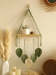 Leaf Macrame Floating Shelf Tapestry Art Hand Boho Home Decoration Wall Hanging Shelf for Bedroom Wall Decor Display Stand Gift