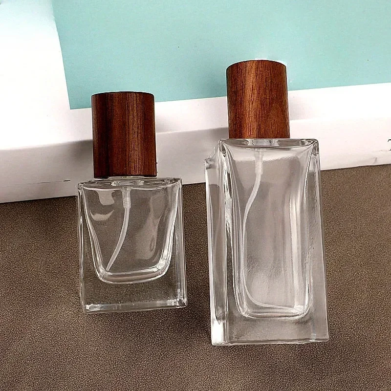 1pcs 30ml 50ml Beech and Walnut Wood Cap Portable High-end Perfume Split Glass Spray Bottle Large Capacity Replacement