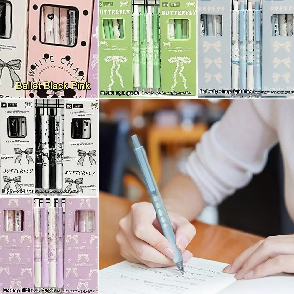 4PCS/Set Cartoon Cute Bow Gel Pen 0.5mm Soft Grip Black Pen Quick Drying Signature Pen Students