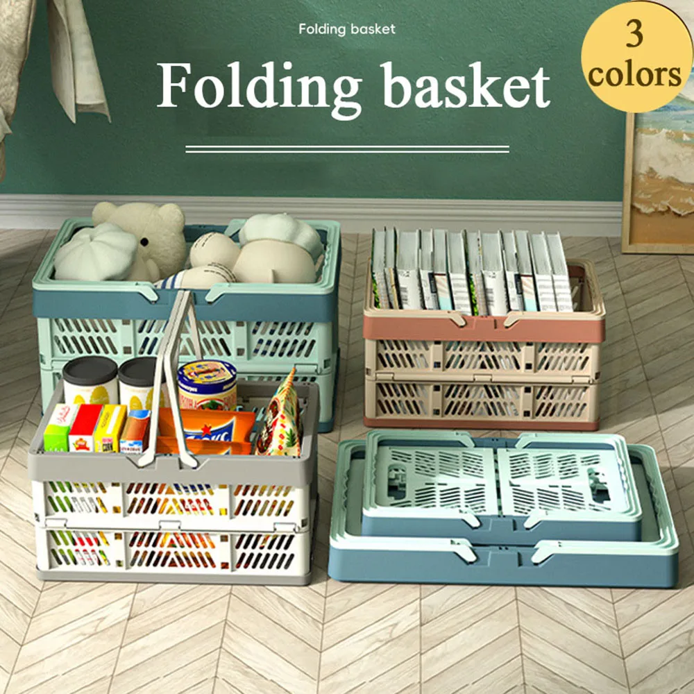 Folding Basket Outdoor Portable Picnic Box With Handle Camping Foldable Storage Plastic Box Large Supermarket Shopping Basket