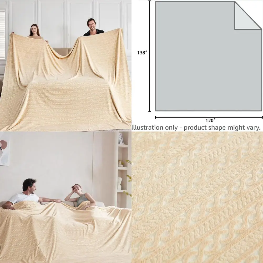 

Huge 10'x11.5' Fleece Blanket in Khaki Chain Pattern for Oversized Comfort on King Beds, Sofas, and Travel