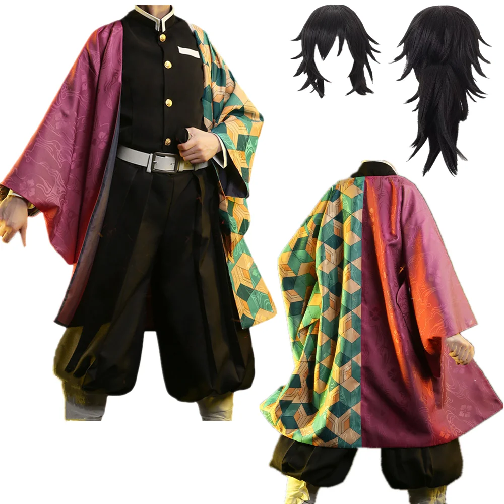 

US Size Men's Tomioka Giyuu Cosplay Red Robe Shirt Pants Costume Halloween Outfit