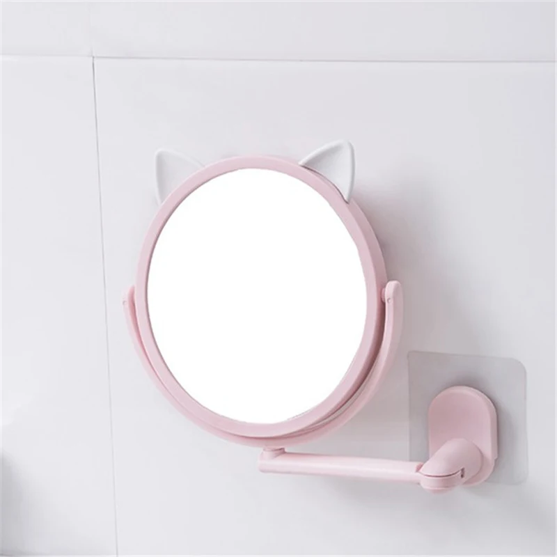 No Drill Wall Mounted Bathroom Mirror 360° Rotating Makeup Mirror Folding Arm Extend Dressing  Women