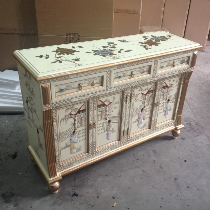 Meisandou four-door cabinet, porch cabinet, painted furniture, inlaid shells, entrance porch cabinet, foyer decorative cabinet