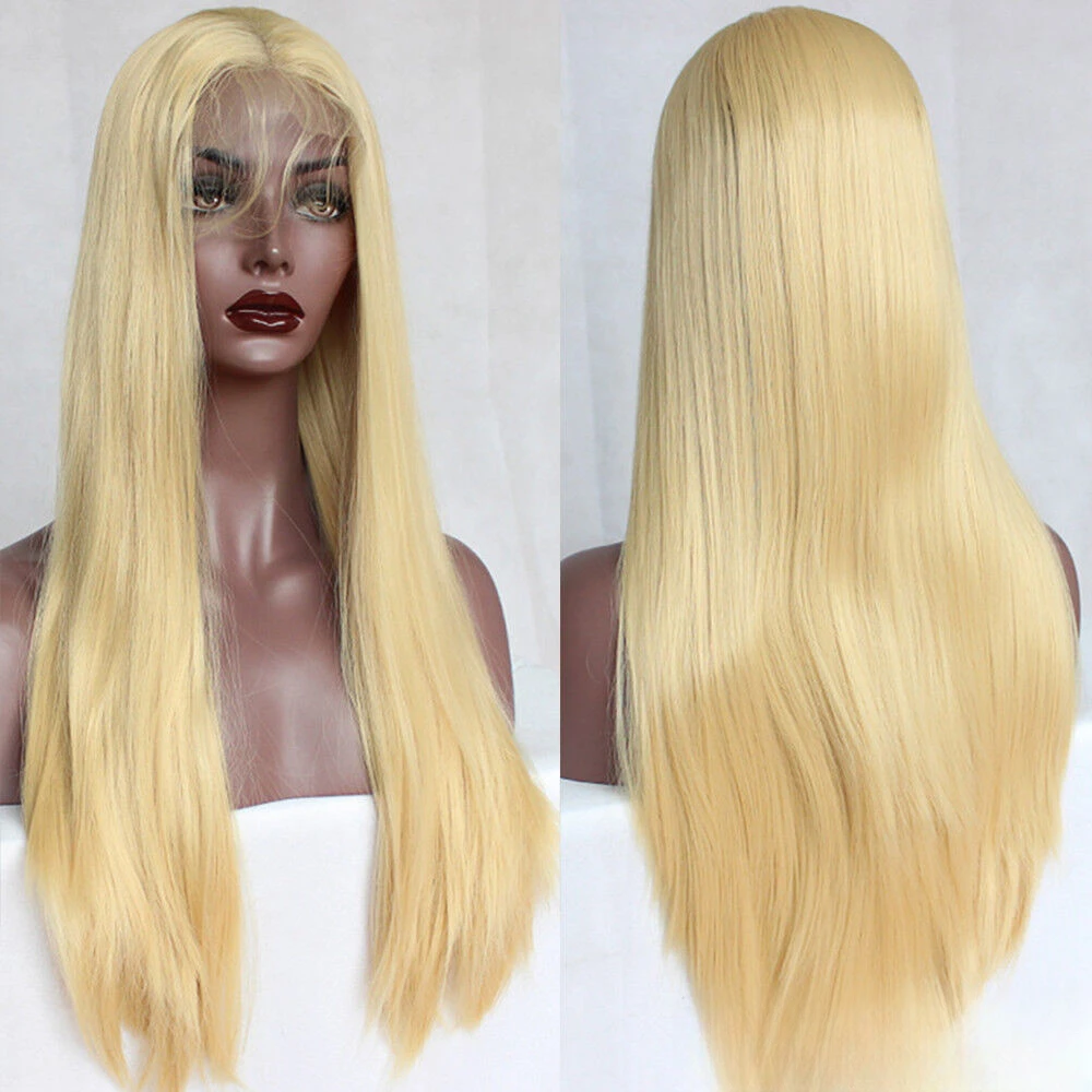 Ladies Long Straight Full Hair  Blonde Synthetic Lace Front Wig Heat Safe