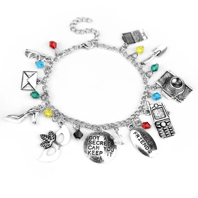 Pulseira Pretty Little Liars para Mulher, Joalheria, Máscara, Salto Alto, Sapatos, Pedal de Câmera, Hip Hop, Pulseira Fashion