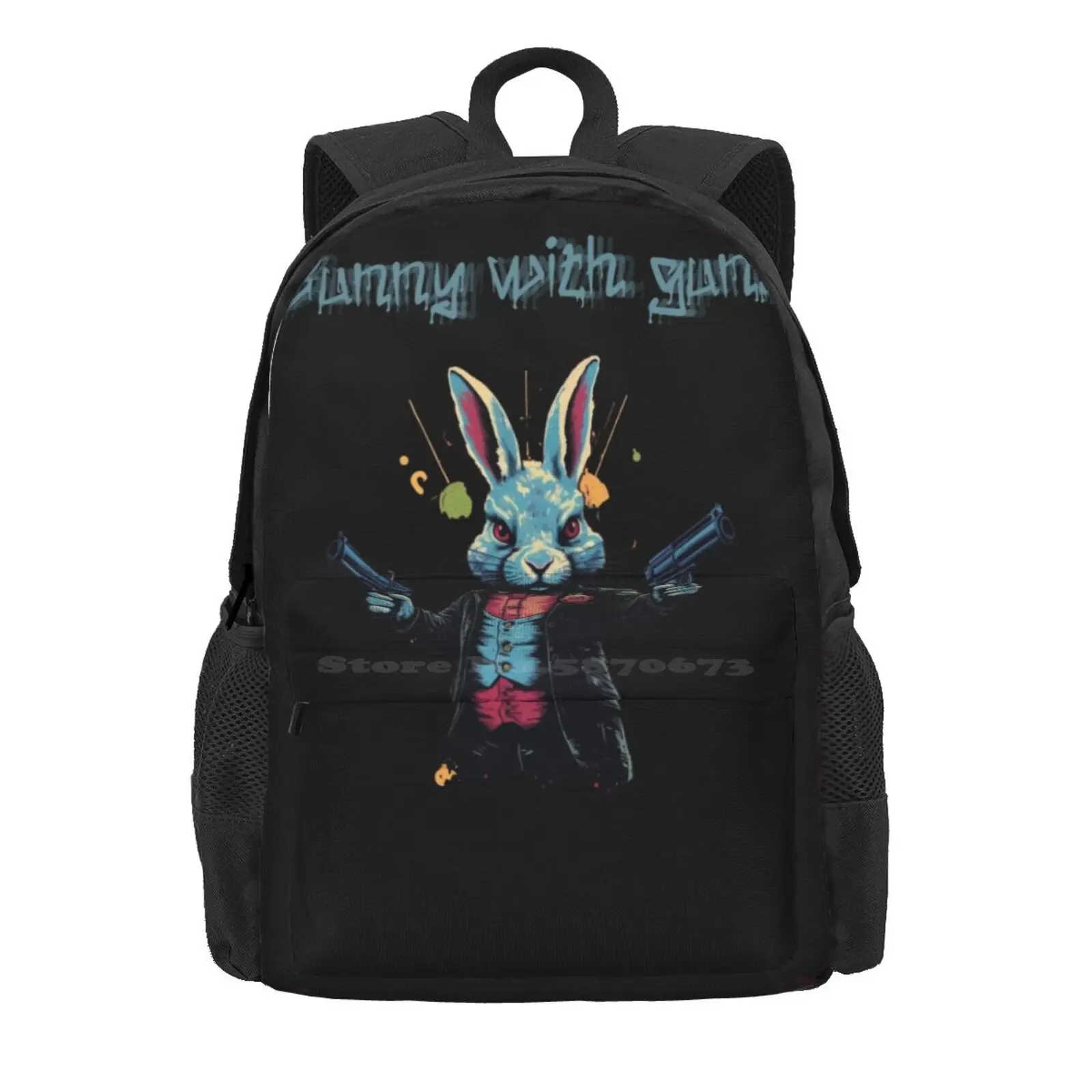 Bunny With Guns Funny Print Hot Sale Schoolbag Backpack Fashion Bags Bunny With Guns Funny Rabbit Pistols Warrior Shooter Fresh