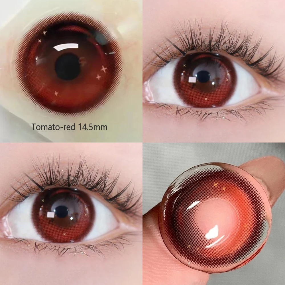 OVOLOOK-2pcs/pair Brown Blue Red Beauty Pupil Contact lenses for Eyes Comestic Colored Eye Lenses Eye Color Lens with Cute Case