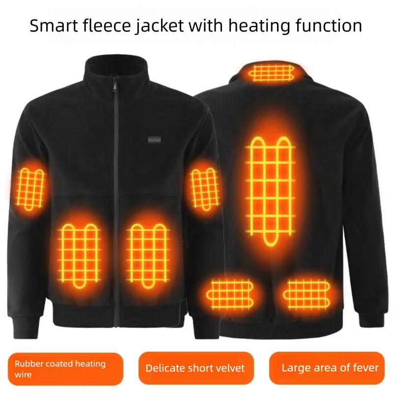 8 Areas Intelligent Electric Heating Polar Fleece Jacket Men's Winter Smart USB Constant Temperature Graphene Fleece Warmth Coat