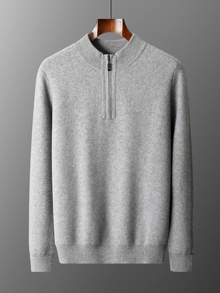 

TLOML Men's 100% Cashmere Sweater Mock Neck Half Zipper Long Sleeve Pullover Autumn Winter Soft Smart Casual Style Cashmere Tops