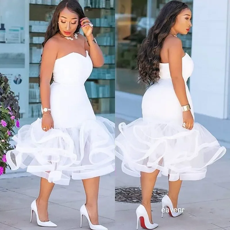 

Customized Fashion Sexy Short Mermaid Prom Dress Simple Sweetheart Cocktail Party Gowns Stylish Ruffles Tea Length Pron Dresses
